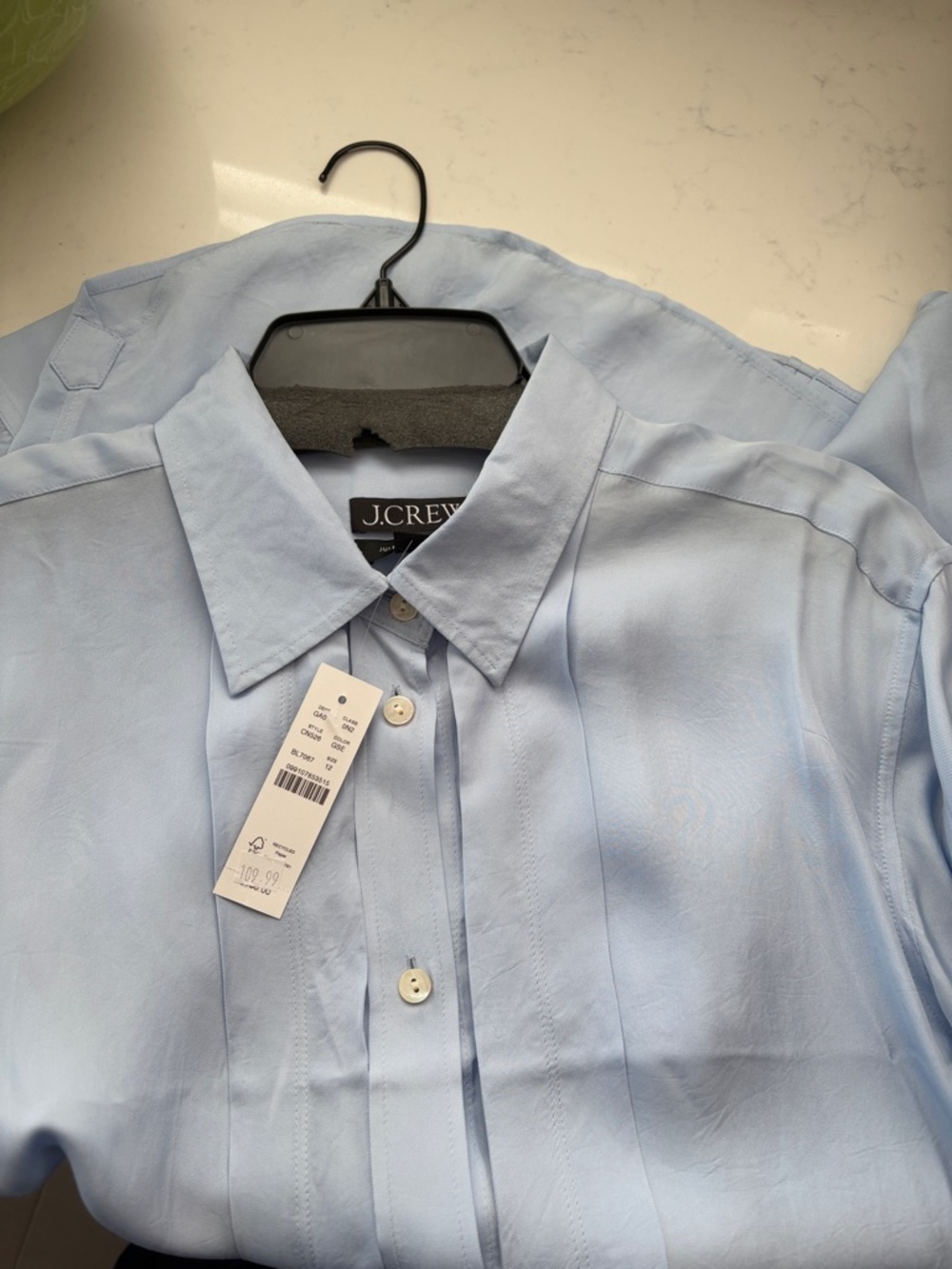 J. Crew light Blue  Button-Front Shirt with front pleat, NWT